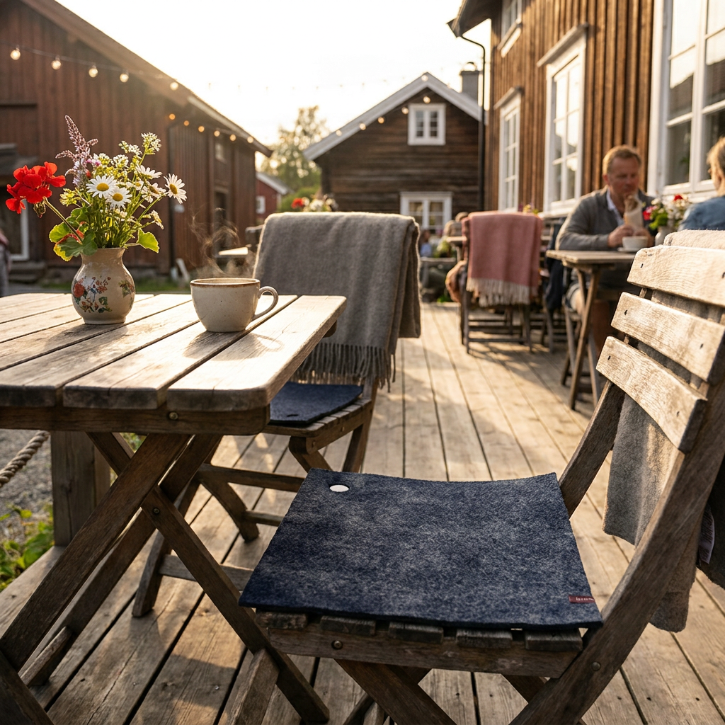Sitteunderlag i ull på kafé og uteplass – Tuva Tøv