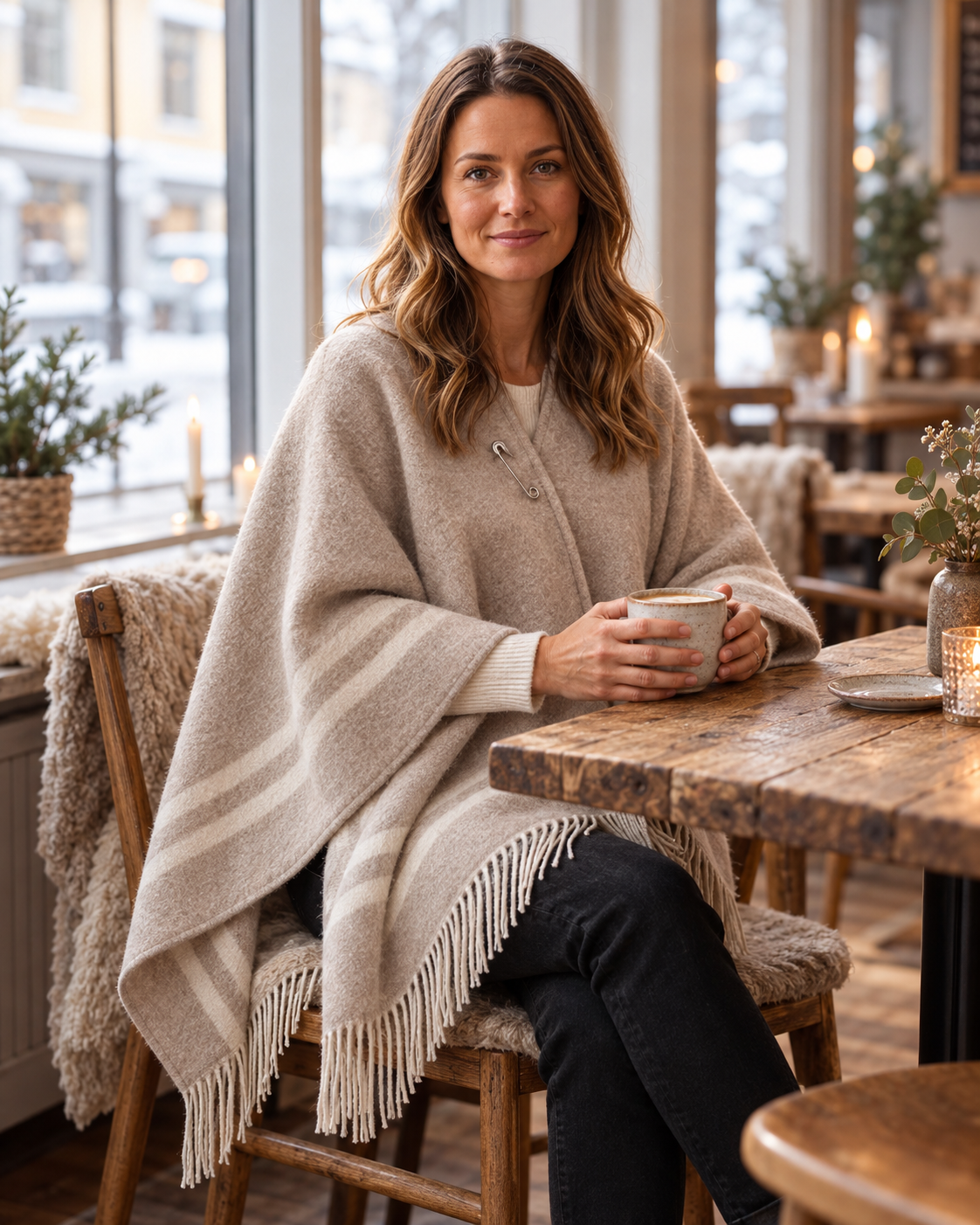 MATHILDA poncho brun i kafémiljø – Tuva Tøv